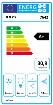 Novy | Hood | 7642 Flatline | Island | Energy efficiency class A+ | Width 90 cm | 707 m³ / h | Push buttons | LED | Black