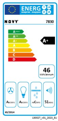 Novy | Hood | Vision 7830 | Wall mounted | Energy efficiency class A+ | Width 90 cm | 780 m³ / h | Touch control | LED | Black