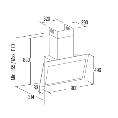 CATA | Hood | RENOVA PURE AIR VNV90 XGBK | Wall mounted | Energy efficiency class A+++ | Width 90 cm | 1400 m³ / h | Touch control | LED | Black