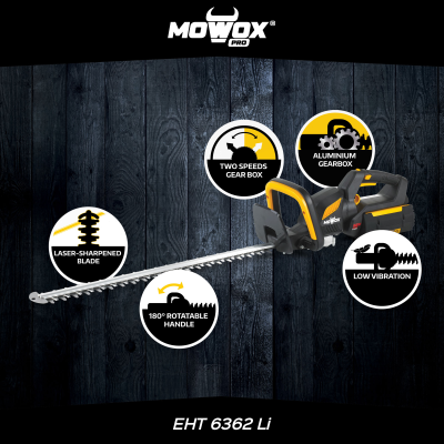 MoWox | 62V Excel Series Hand Held Battery Hedge Trimmer With Rotating Handle (Without Battery and Charger) | EHT 6362 Li | Cordless
