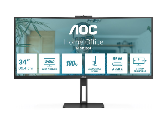 AOC | Curved Monitor | CU34V5C / BK | 34 " | VA | WQHD | 21:9 | 100 Hz | 4 ms | 3440 x 1440 | 300 cd / m² | HDMI ports quantity 1