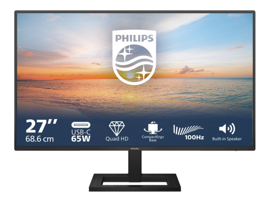 Philips | 27E1N1600AE / 00 | 27 " | IPS | 16:9 | 100 Hz | 4 ms | 2560 x 1440 pixels | 350 cd / m² | HDMI ports quantity 1 | Warranty 36 month(s)