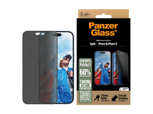 PanzerGlass Screen protector | Apple | iPhone 16 / iPhone 15 | Glass | Black | Ultra-Wide Fit
