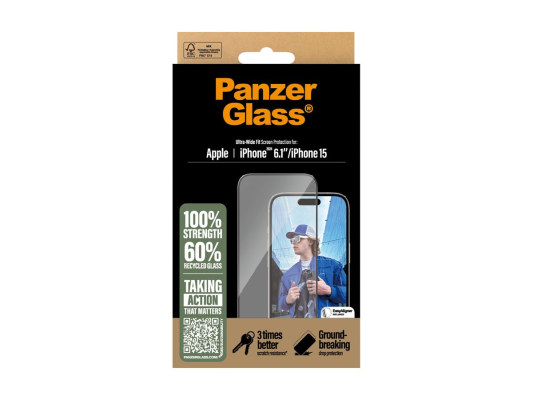 PanzerGlass Screen protector | Apple | iPhone 16 / iPhone 15 | Glass | Transparent | Ultra-Wide Fit