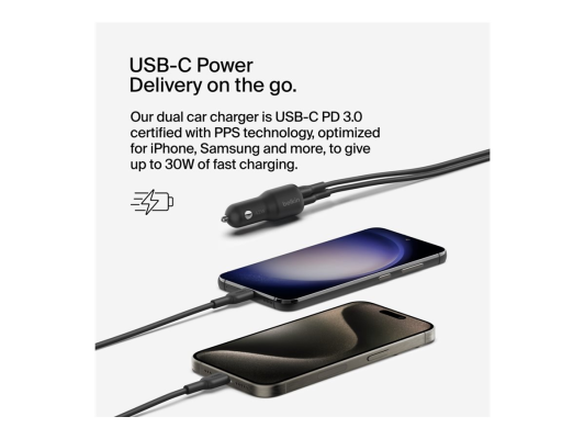 Belkin | BOOST CHARGE 42w-30w USB-C PD PPS + 12w USB-A Car Charger, | CCB005btBK