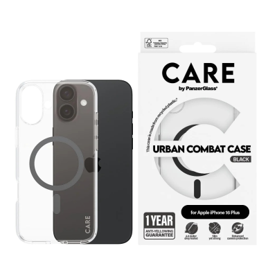 CARE by PanzerGlass Case Flagship | Back protection | Apple | iPhone 16 Plus | Recycled plastic | Transparent / Black | MagSafe