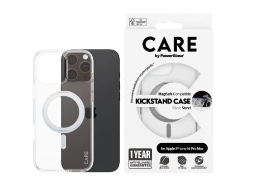 CARE Feature Case | Back cover | Apple | iPhone 16 Pro Max | Recycled plastic | Silver | Kickstand & MagSafe