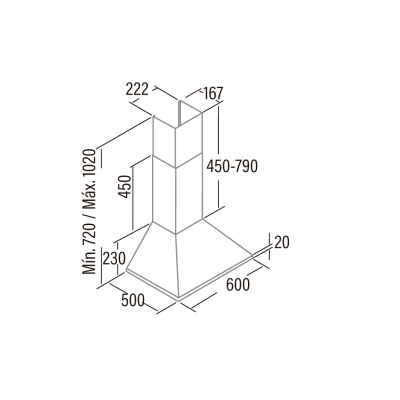 CATA Hood | OMEGA 600 X / M | Wall mounted | Energy efficiency class C | Width 60 cm | 645 m³ / h | Mechanical control | LED | Stainless steel
