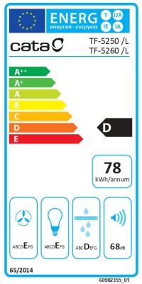 CATA Hood | CAMPANA TF-5260 WH / L | Telescopic | Energy efficiency class D | Width 60 cm | 325 m³ / h | Slider | LED | White