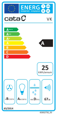 CATA Hood | VK 6000 X | Wall mounted | Energy efficiency class A | Width 60 cm | 395 m³ / h | Mechanical control | LED | Inox