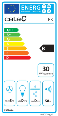 CATA Hood | FK SLIM 6000 WH | Conventional | Energy efficiency class B | Width 60 cm | 162 m³ / h | Mechanical | LED | White