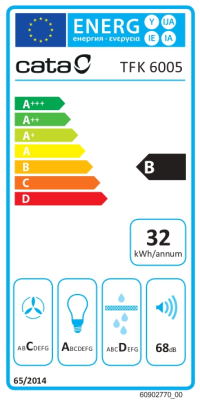 CATA Hood | TFK 6005 WH | Telescopic | Energy efficiency class B | Width 60 cm | 360 m³ / h | Mechanical | CSLED | White