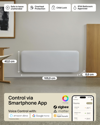 Mill Invisible Smart WiFi Heater | PA1300WIFI4 | Panel Heater | 1300 W | Suitable for rooms up to 15-19 m² | White | IPX4