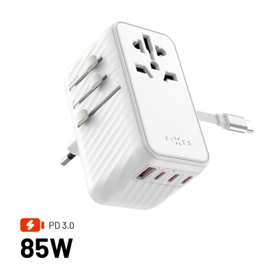 Fixed | Voyager 85W travel adapter for EU, UK and USA / AUS, with 4xUSB-C and 1xUSB output | Adapter