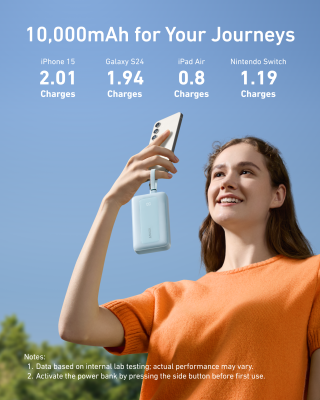 Anker Power Bank with Built-In USB-C and + Lighting Cable | A1680031 | 10000 mAh | 30W | Blue