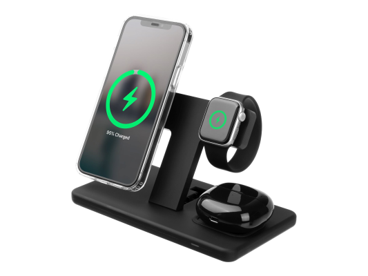 Fixed | MagPowerstation 3-in-1 wireless charging stand with MagSafe mount support | FIXMPOS-BK | Black