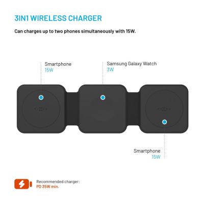 Fixed | Wireless Foldable Charger 3in1 Flex for Samsung | FIXFLE-SA-BK | Black