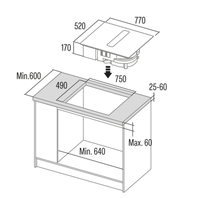 CATA | Hob with Hood | IAS 7024 | Induction | 77 cm | Number of burners / cooking zones 4 | Black | Slider