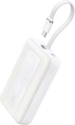 Anker Power Bank, Built-In USB-C Cable, 30W | A1688H21 | 10000 mAh | White
