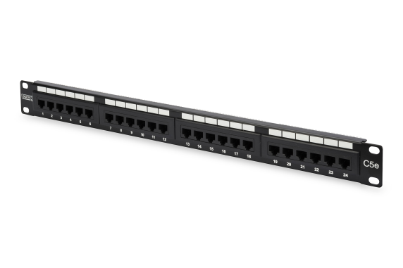 Digitus | Patch Panel | DN-91524U | Black | Category: CAT 5e; Ports: 24 x RJ45; Retention strength: 7.7 kg; Insertion force: 30N max | 48.2 x 4.4 x 10.9 cm