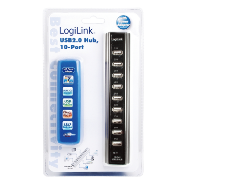 Logilink | USB 2.0 Hub-10 port whit power adapter