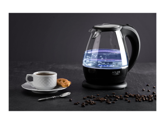Kettle | Adler | Kettle | AD 1224 | Standard | 2000 W | 1.5 L | Glass | 360° rotational base | Black