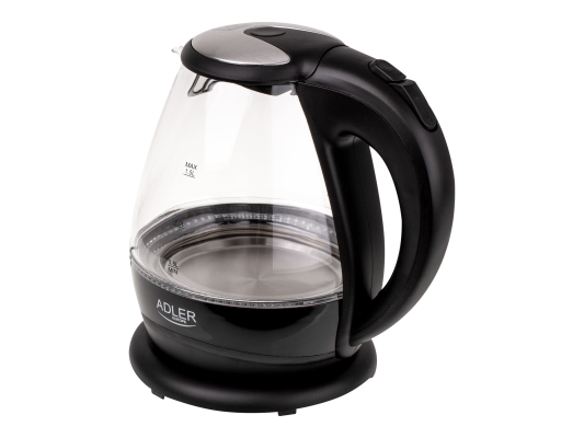 Kettle | Adler | Kettle | AD 1224 | Standard | 2000 W | 1.5 L | Glass | 360° rotational base | Black