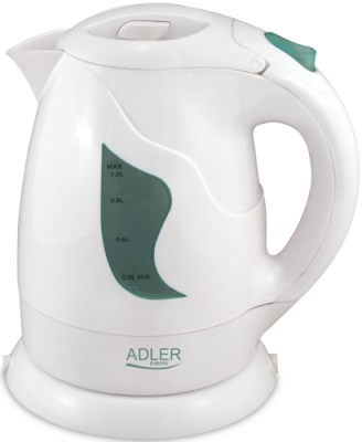 Adler | Kettle | AD 08 | Standard | 850 W | 1 L | Plastic | 360° rotational base | White