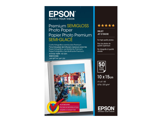Epson Premium Semigloss Photo Paper 10x15cm, 251g / m2, 50 sheets