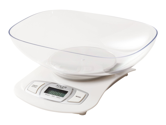 Adler AD 3137 Kitchen scales, Capacity 5 kg , Graduation 1g, Big LCD Display, Auto-zero / Auto-off, Large bowl, White | Adler | Adler AD 3137 | Maximum weight (capacity) 5 kg | Graduation 1 g | Display type LCD | White