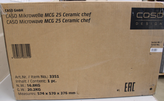 SALE OUT. Caso | Microwave oven | MCG 25 | Free standing | 25 L | 900 W | Convection | Grill | Black, Stainless steel | DAMAGED PACKAGING