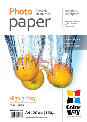 Photo Paper 20 pcs. | PG180020A4 | White | 180 g / m² | A4 | Glossy