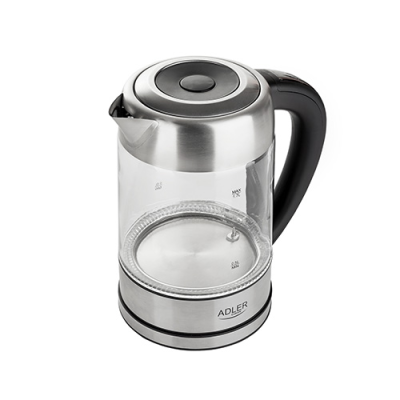 Adler | Kettle | AD 1247 NEW | With electronic control | 1850 - 2200 W | 1.7 L | Stainless steel, glass | 360° rotational base | Stainless steel / Transparent