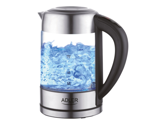 Adler | Kettle | AD 1247 NEW | With electronic control | 1850 - 2200 W | 1.7 L | Stainless steel, glass | 360° rotational base | Stainless steel / Transparent
