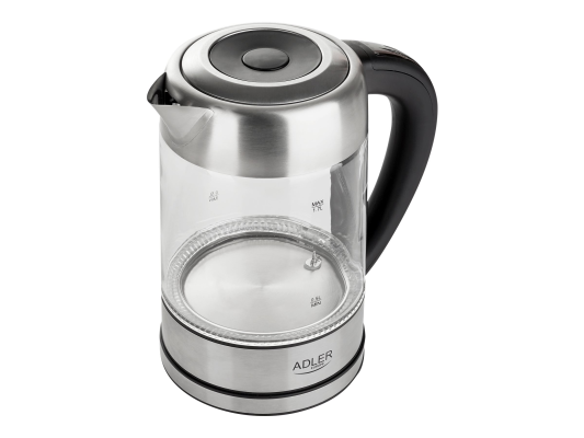 Adler | Kettle | AD 1247 NEW | With electronic control | 1850 - 2200 W | 1.7 L | Stainless steel, glass | 360° rotational base | Stainless steel / Transparent