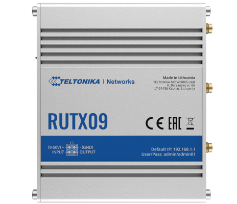Rugged Industrial LTE-A Cat6 Router | RUTX09 | No Wi-Fi | 10 / 100 / 1000 Mbit / s | Ethernet LAN (RJ-45) ports 4 | Mesh Support No | MU-MiMO No | 2G / 3G / 4G