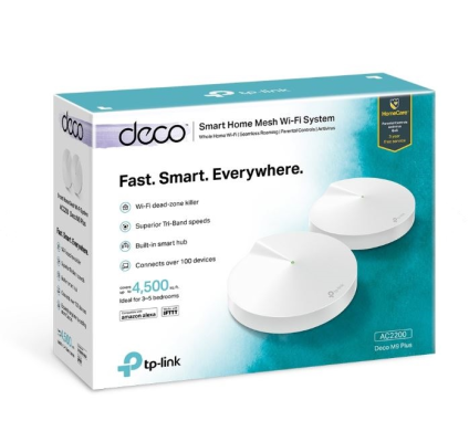 Home Mesh Wi-Fi System | Deco M9 Plus (2-Pack) | 802.11ac | 400+867+867 Mbit / s | 10 / 100 / 1000 Mbit / s | Ethernet LAN (RJ-45) ports 2 | Mesh Support Yes | MU-MiMO Yes | No mobile broadband | Antenna type 8xInternal | 1xUSB 2.0