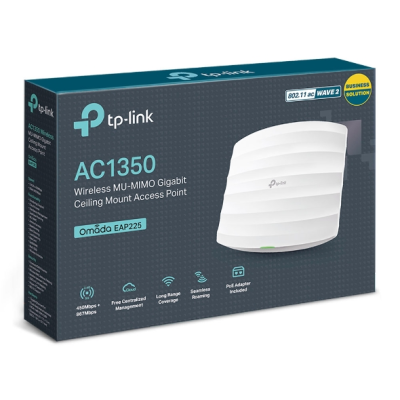 TP-LINK | Access Point | EAP225 | 802.11ac | 2.4GHz / 5GHz | 450+867 Mbit / s | 10 / 100 / 1000 Mbit / s | Ethernet LAN (RJ-45) ports 1 | MU-MiMO Yes | PoE in | Antenna type 5xInternal