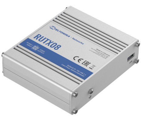 Industrial Router | RUTX08 | No Wi-Fi | 10 / 100 / 1000 Mbit / s | Ethernet LAN (RJ-45) ports 4 | Mesh Support No | MU-MiMO No | No mobile broadband | 1 | 24 month(s)