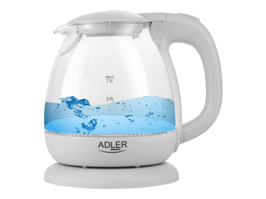 Adler | Kettle | AD 1283G | Standard | 1100 W | 1 L | Plastic / Glass | 360° rotational base | Grey