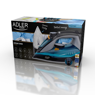 Adler | Iron | AD 5032 | Steam Iron | 3000 W | Water tank capacity 350 ml | Continuous steam 45 g / min | Steam boost performance 80 g / min | Blue / Grey