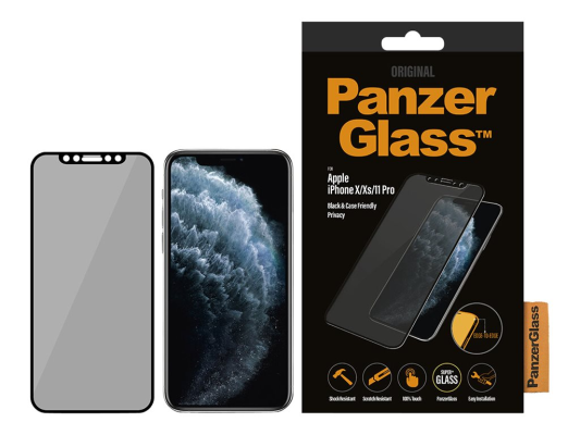PanzerGlass | P2666 | Screen protector | Apple | iPhone X / Xs / 11 Pro | Tempered glass | Black | Confidentiality filter; Full frame coverage; Anti-shatter film (holds the glass together and protects against glass shards in case of breakage