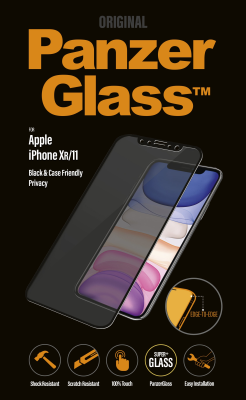 PanzerGlass | P2665 | Screen protector | Apple | iPhone Xr / 11 | Tempered glass | Black | Confidentiality filter; Full frame coverage; Anti-shatter film (holds the glass together and protects against glass shards in case of breakage); Case 