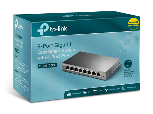 TP-LINK | Smart Switch | TL-SG108PE | Web Managed | Desktop | Gigabit Ethernet (copper) ports quantity 4 | PoE+ ports quantity 4 | Power supply type External | 36 month(s)