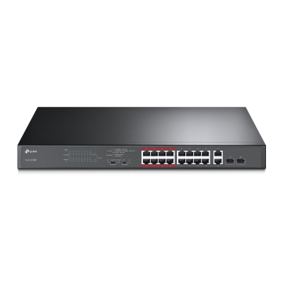 TP-LINK | Switch | TL-SL1218MP | Unmanaged | Rackmountable | 10 / 100 Mbps (RJ-45) ports quantity 16 | Gigabit Ethernet (copper) ports quantity 2 | PoE+ ports quantity 16 | 36 month(s)