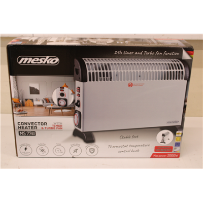 SALE OUT. Mesko MS 7741w Convector Heater with Timer and Turbo Fan, 3 Heating Powers: 750W-1250W-2000W, Grey | Mesko Convector Heater with Timer and Turbo Fan | MS 7741w | Convection Heater | 2000 W | Number of power levels 3 | White | DAMAG