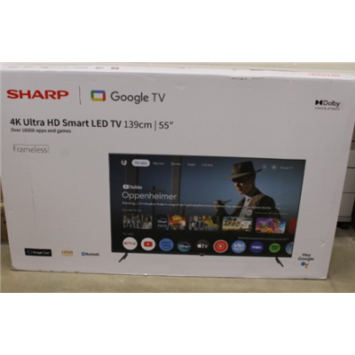 SALE OUT. Sharp 55GL4060E 55" (139cm) 4K Ultra HD Smart Google Frameless TV, Dolby Vision, Dolby Atmos, Google Assistant | Sharp HT-SBW110 2.1 Slim Soundbar | 55 | Smart TV | 4k Ultra HD | Black | UNPACKED, SCRATCHED ON BEZEL | Bluetooth