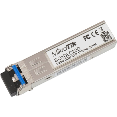 MikroTik | S-31DLC20D | SFP | Single-Mode Fiber | Dual LC | 10 / 100 / 1000 Mbit / s | Wavelength 1310 nm | Maximum transfer distance 20000 m | -40 to +70C