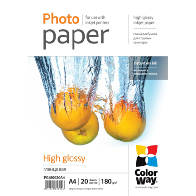 Photo Paper 20 pcs. | PG180020A4 | White | 180 g / m² | A4 | Glossy