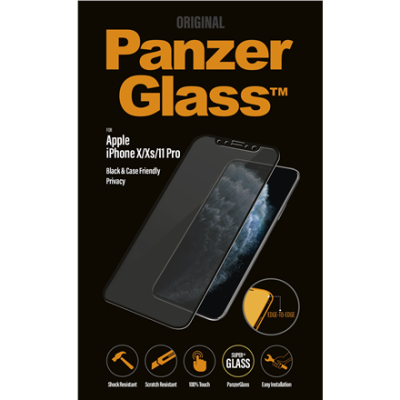 PanzerGlass | P2666 | Screen protector | Apple | iPhone X / Xs / 11 Pro | Tempered glass | Black | Confidentiality filter; Full frame coverage; Anti-shatter film (holds the glass together and protects against glass shards in case of breakage